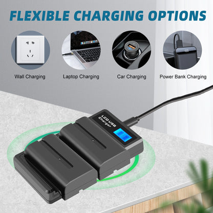 2Pack 7.2V NP-F550 Battery+Dual Charger For SONY NP-F970 NP-F960 F990 F950 F530 F330