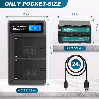 2x NP-F960 NP-F970 NP-F950 8.8Ah Battery + Dual Charger For Sony NP-F330 NP-F550