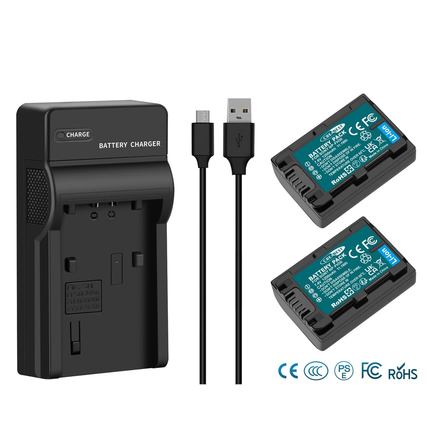2x NP-FP50,NP-FP51 7.4V Battery+Charger For Sony NP-FH40 NP-FH50 NP-FH60 NP-FH70