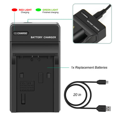 2x NP-FP50,NP-FP51 7.4V Battery+Charger For Sony NP-FH40 NP-FH50 NP-FH60 NP-FH70