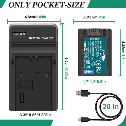 2x NP-FP50,NP-FP51 7.4V Battery+Charger For Sony NP-FH40 NP-FH50 NP-FH60 NP-FH70