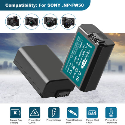 2X NP-FW50 Battery &Fast Charger For Sony A6500 A6000 A7R A7RII A7S A7II RX10