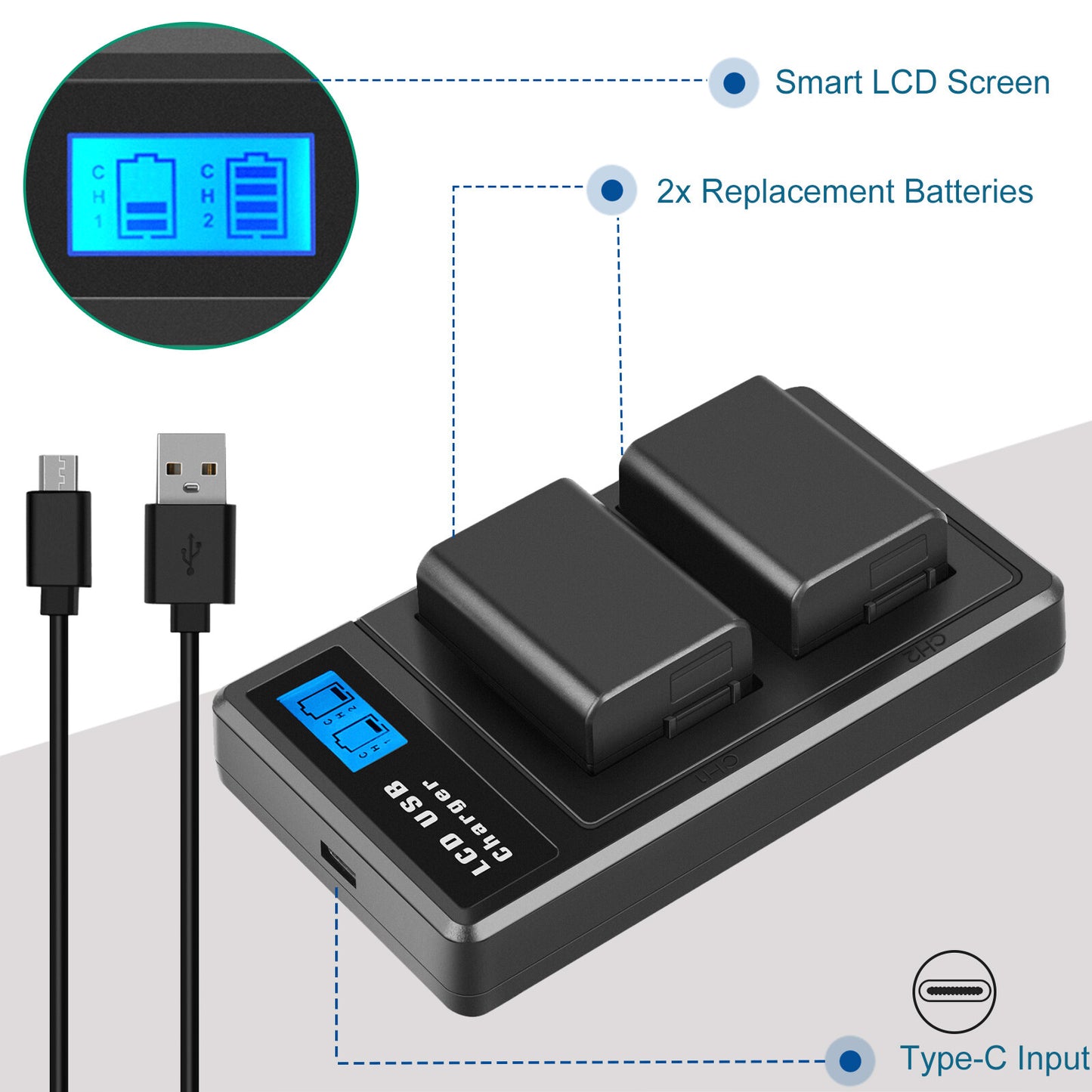 2X NP-FW50 Battery &Fast Charger For Sony A6500 A6000 A7R A7RII A7S A7II RX10