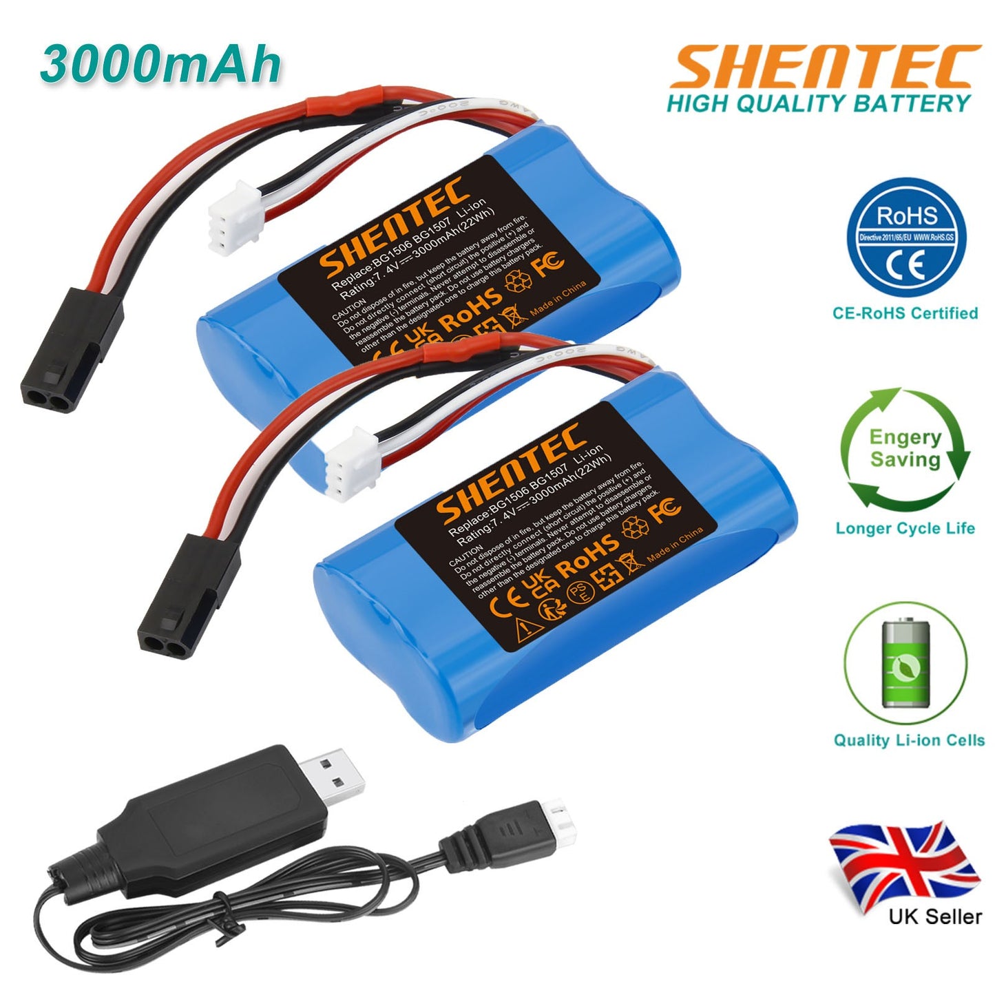 SHENTEC 7.4 V 3.0Ah Li-ion Battery with USB Charger For SUBOTECH BG1506, BG1507, BG1513
