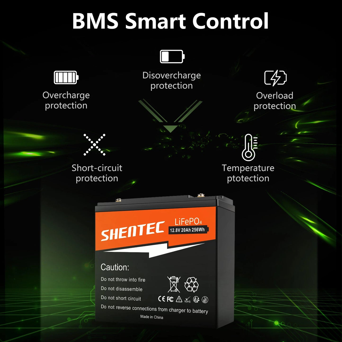 SHENTEC 12V 20Ah Lithium LiFePO4 Rechargeable  Battery For Home RV Boat Solar