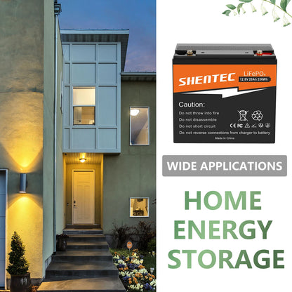 SHENTEC 12V 20Ah Lithium LiFePO4 Rechargeable  Battery For Home RV Boat Solar