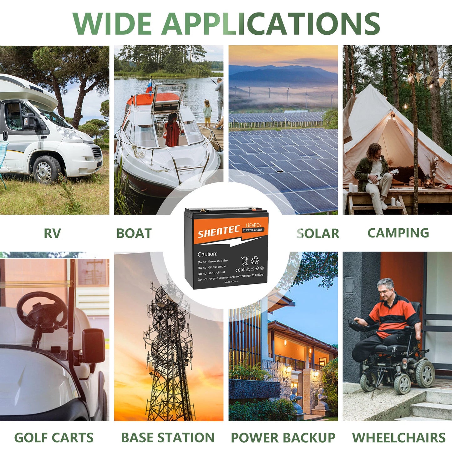 SHENTEC 12V 20Ah Lithium LiFePO4 Rechargeable  Battery For Home RV Boat Solar