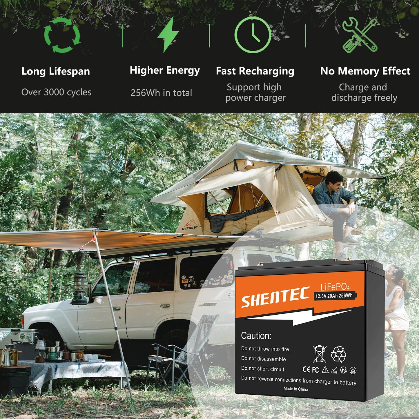 SHENTEC 12V 20Ah Lithium LiFePO4 Rechargeable  Battery For Home RV Boat Solar