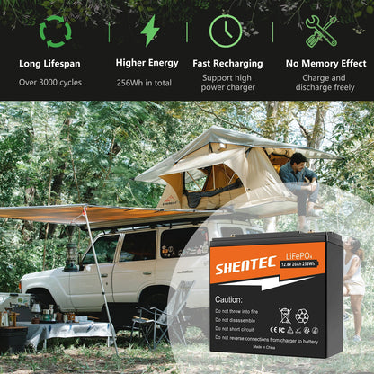 SHENTEC 12V 20Ah Lithium LiFePO4 Rechargeable  Battery For Home RV Boat Solar