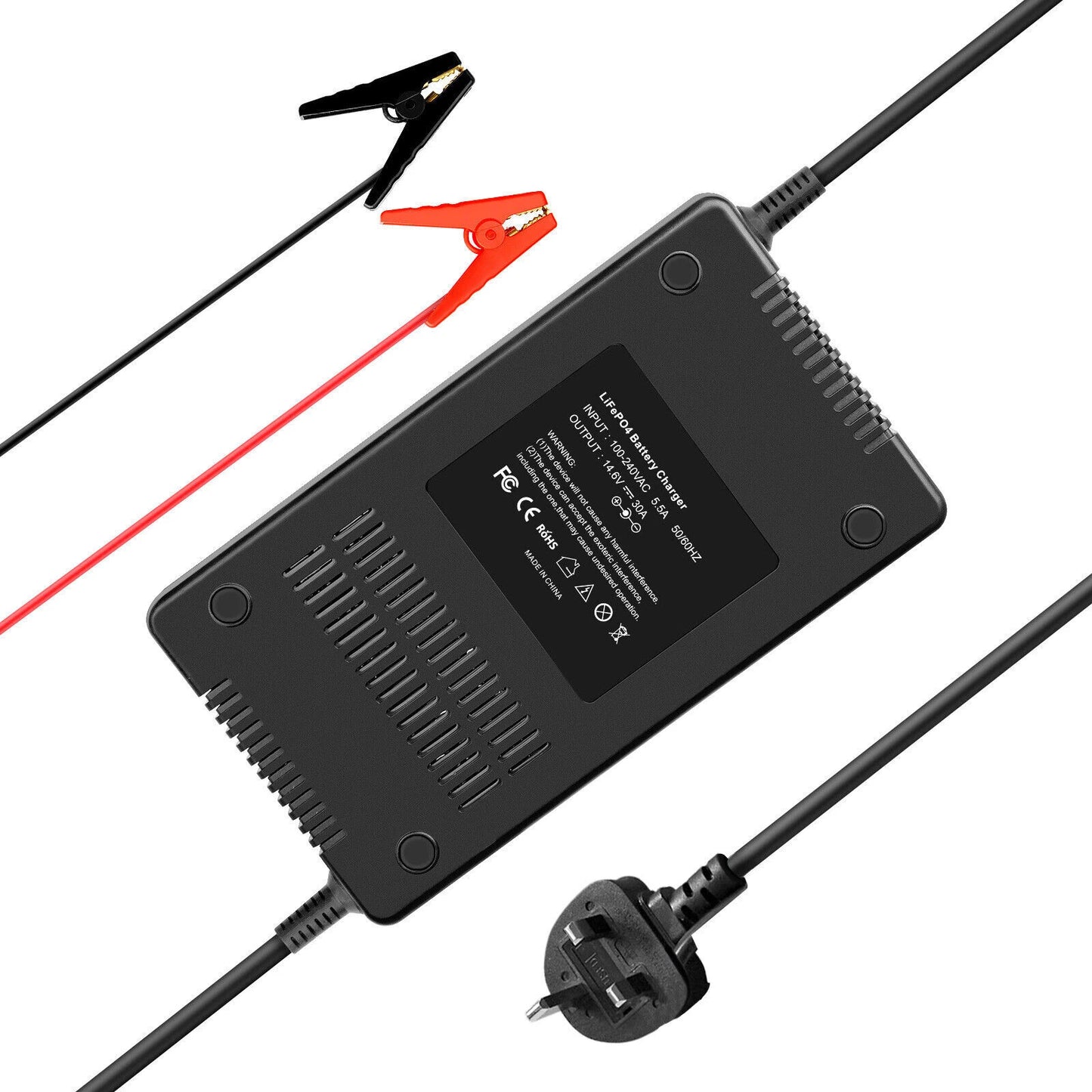 SHENTEC 30A LiFePO4 Battery Charger for 12V Lithium Iron Phosphate Batteries with M8 Terminals & Alligator Clips