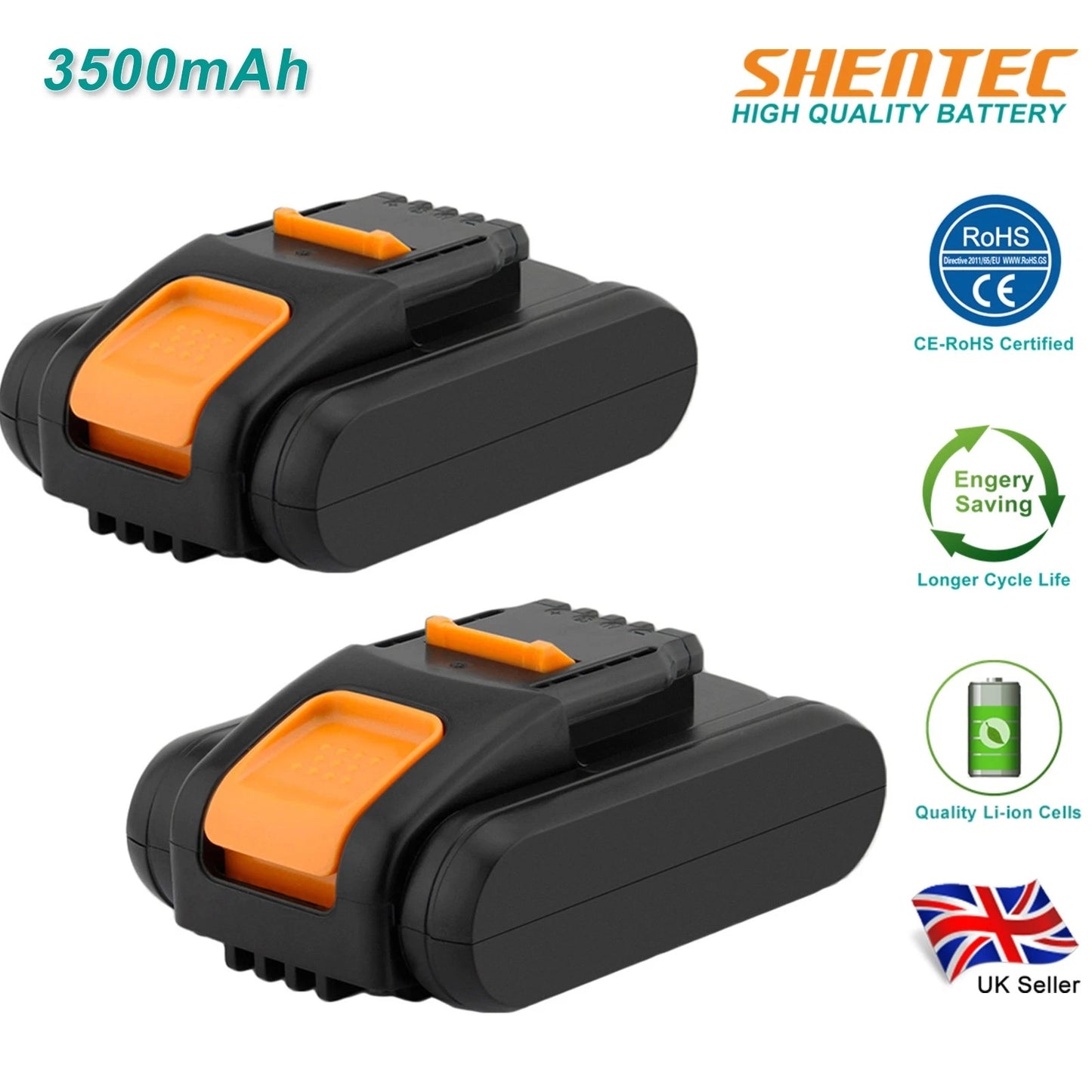 SHENTEC 2 Packs 3500mAh 20V Li-ion Battery for Worx WA3551.1 WG169 WX372 WX166 WX372